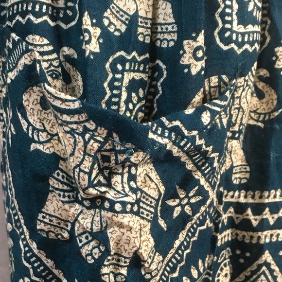 Boho/Gypsy/Harem cotton pants in aqua and cream - Picture 4 of 5